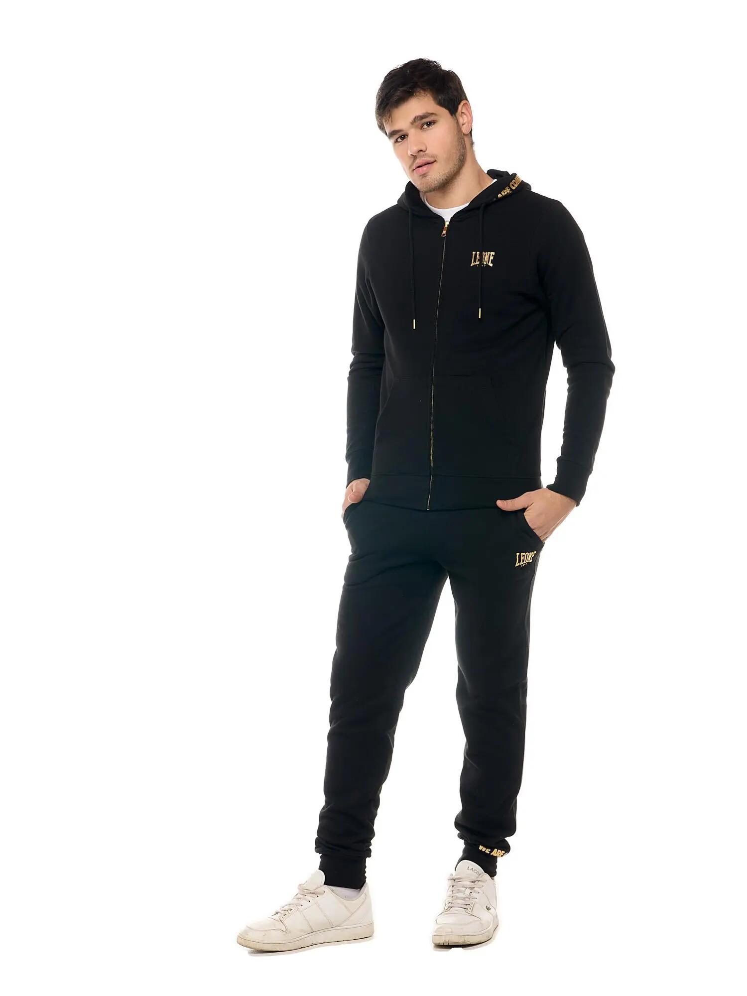 Felpa da uomo con cappuccio e zip non felpata Leone New Gold 2/6