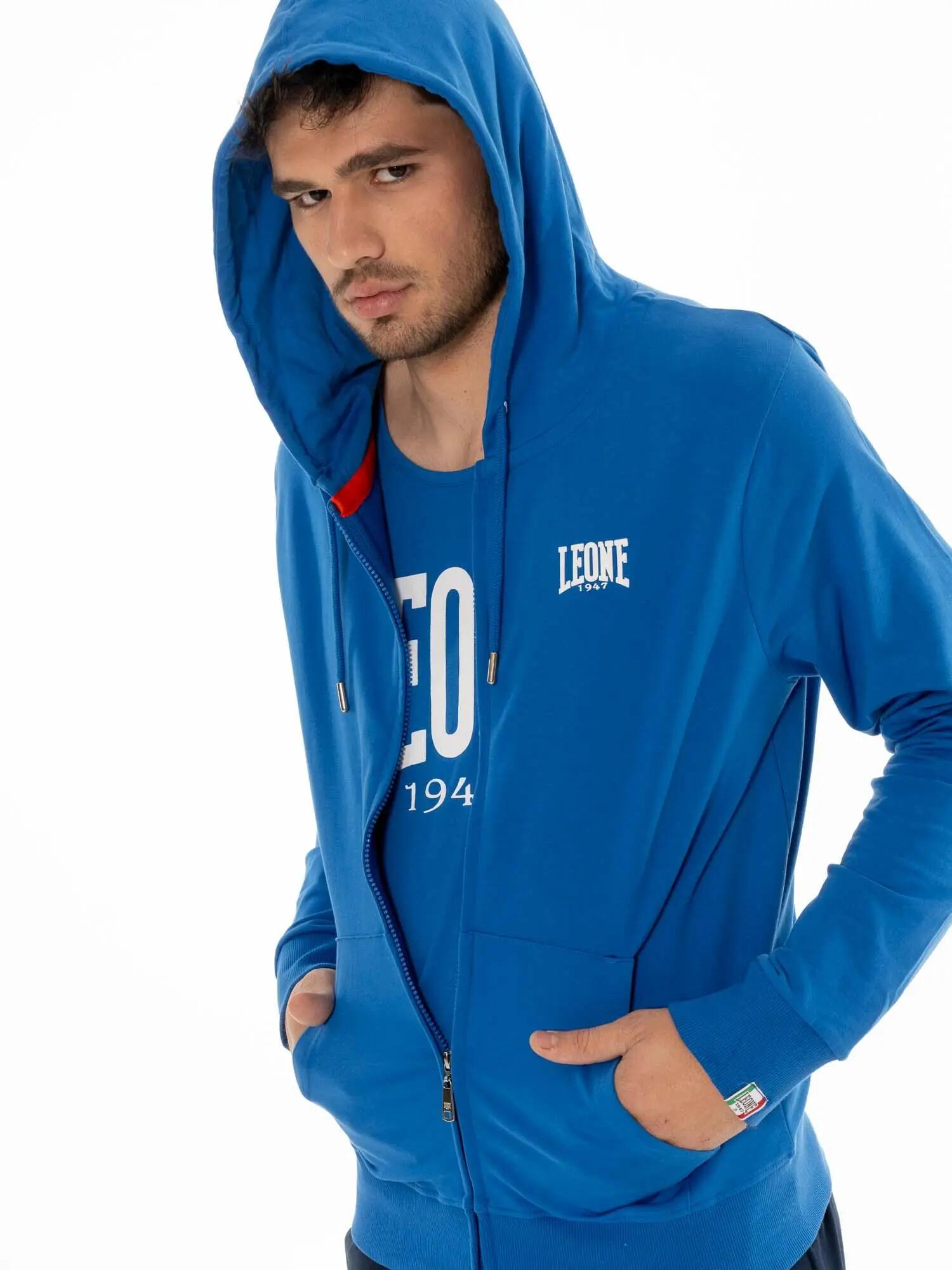 Felpa da uomo con cappuccio e zip non felpata Leone Basic 5/7