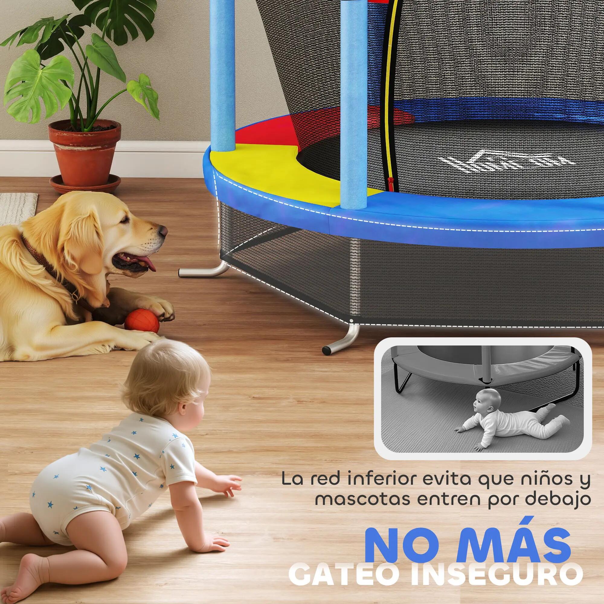 Cama Elástica Infantil HOMCOM 140x140x190 cm Multicolor 4/7