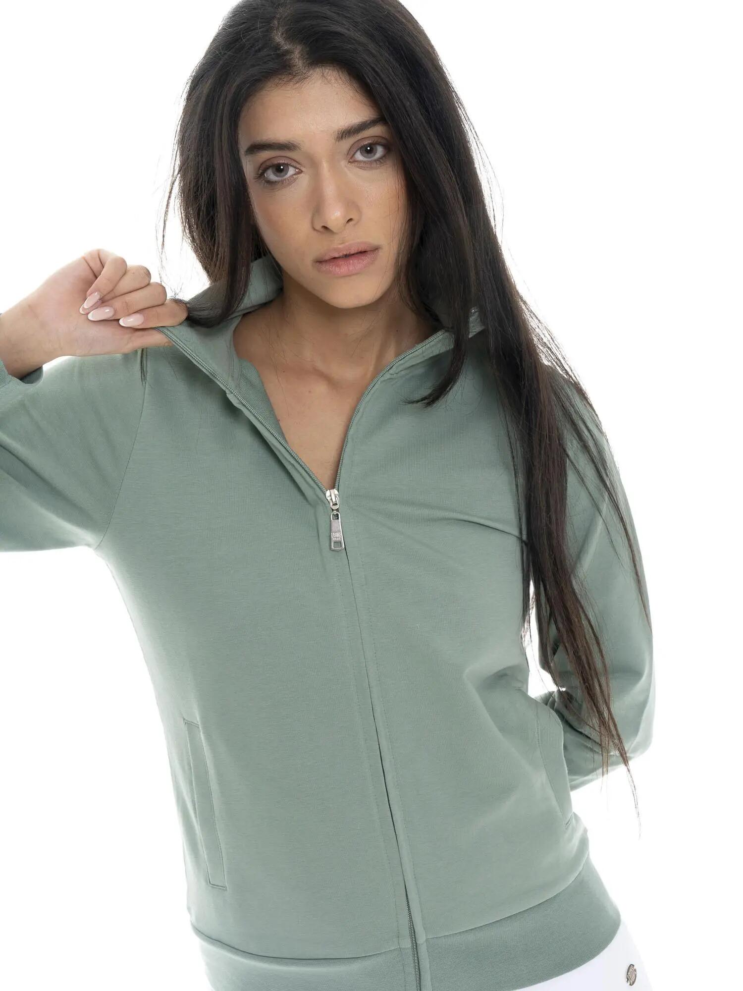 Felpa con colletto e zip da donna non felpata Leone Basic 5/7