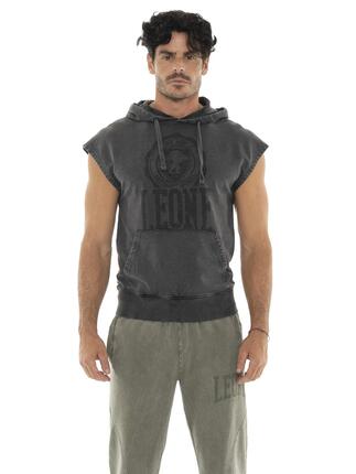 Sweat-shirts sans manches pour hommes en tissu Leone Old Wash délavé, non brossé