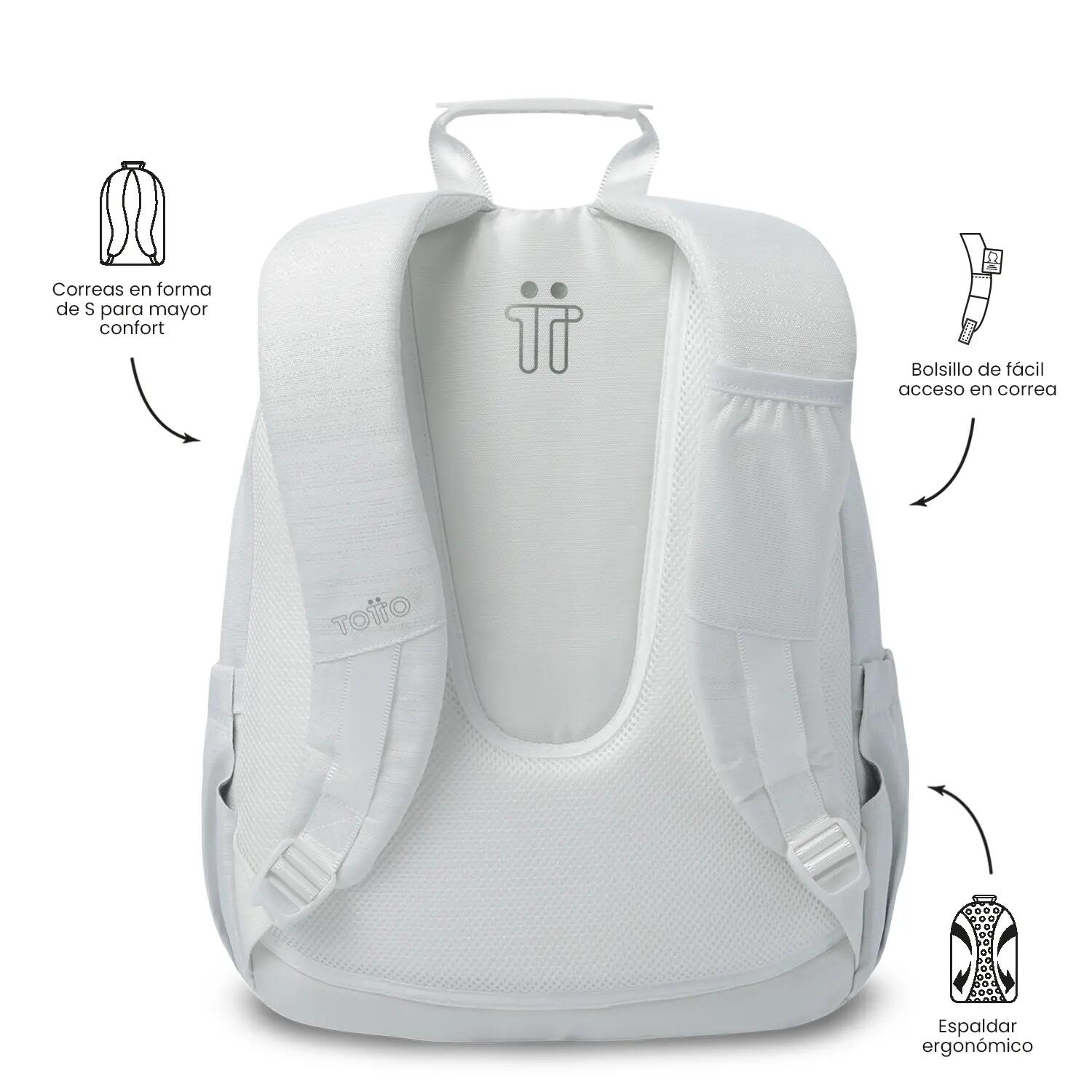Totto Mochila escolar Acuarela Neo White Poliéster reciclado 34 x 44 x 14 cm 4/5
