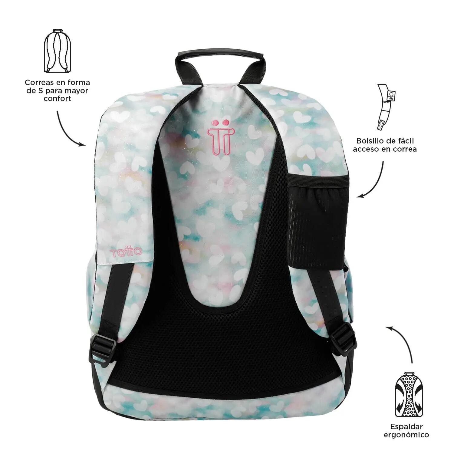 Totto Mochila escolar Crayoles Corazones pastel Poliéster 33 x44 x13.5 cm 3/5