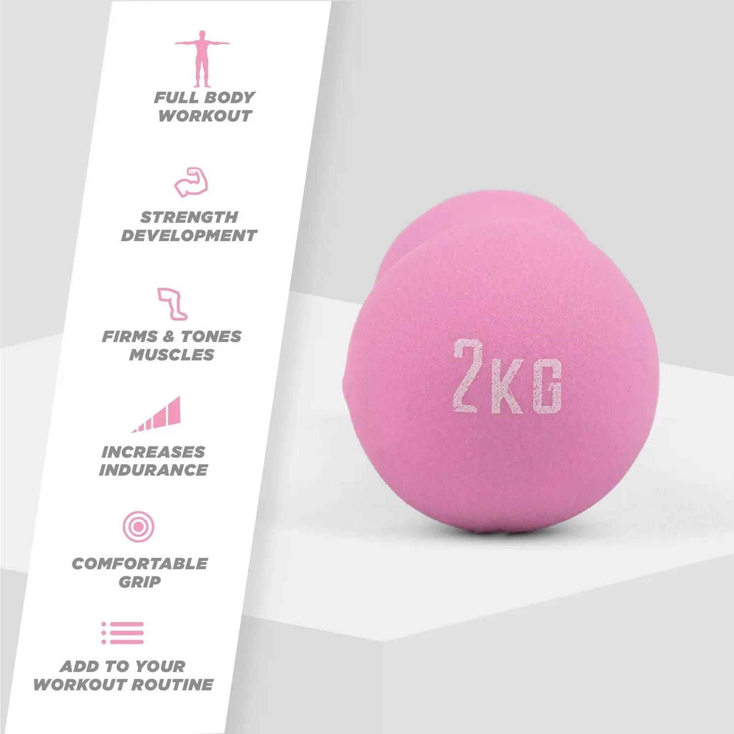 Haltère de 2 kg avec revêtement en néoprène, rose 8/8