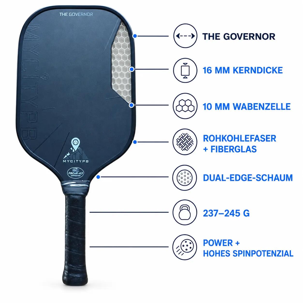 Pickleball-racket Governor Blackout 2027 Edition, USAP-gecertificeerd 5/6
