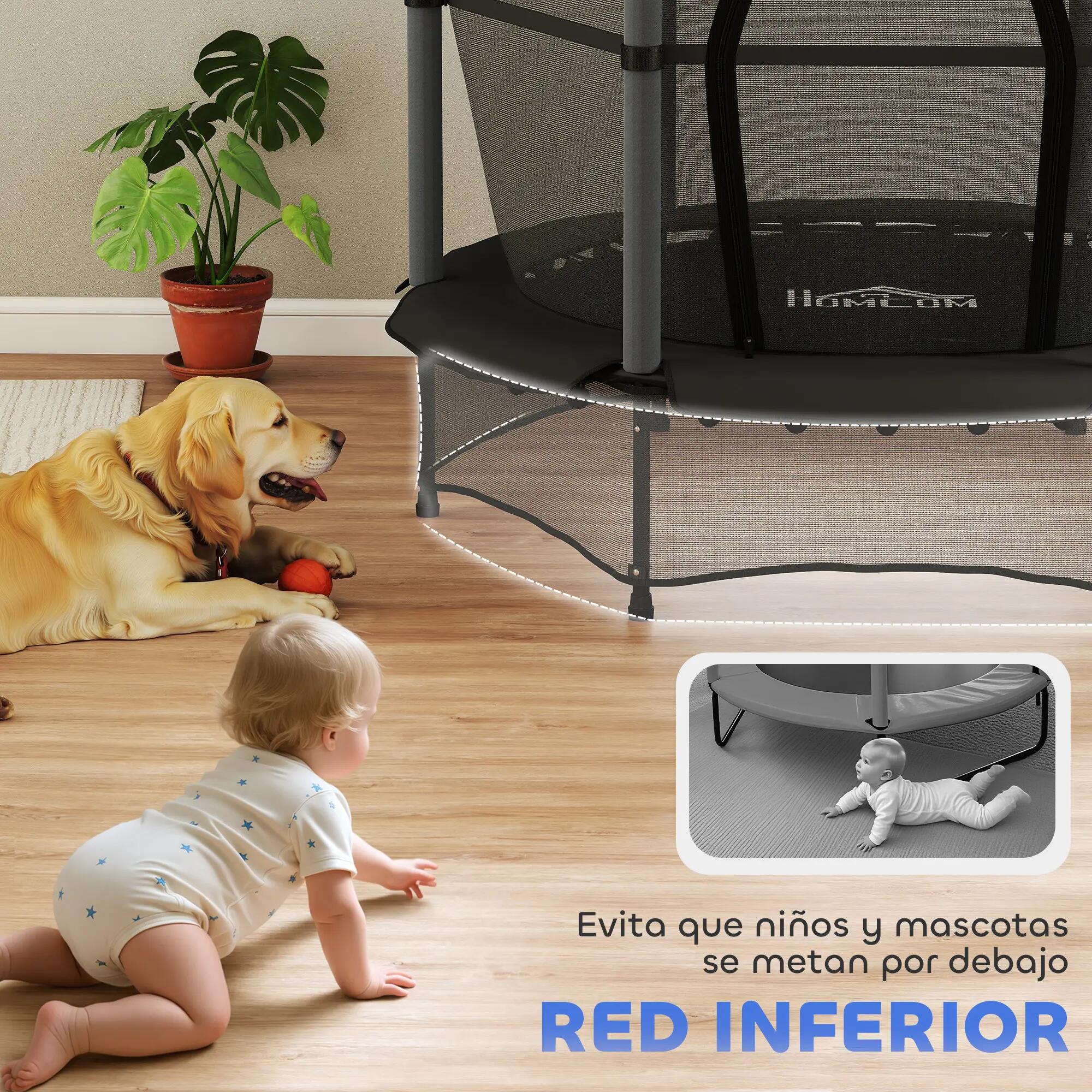 Cama Elástica Infantil HOMCOM 140x140x190 cm Negro 4/7
