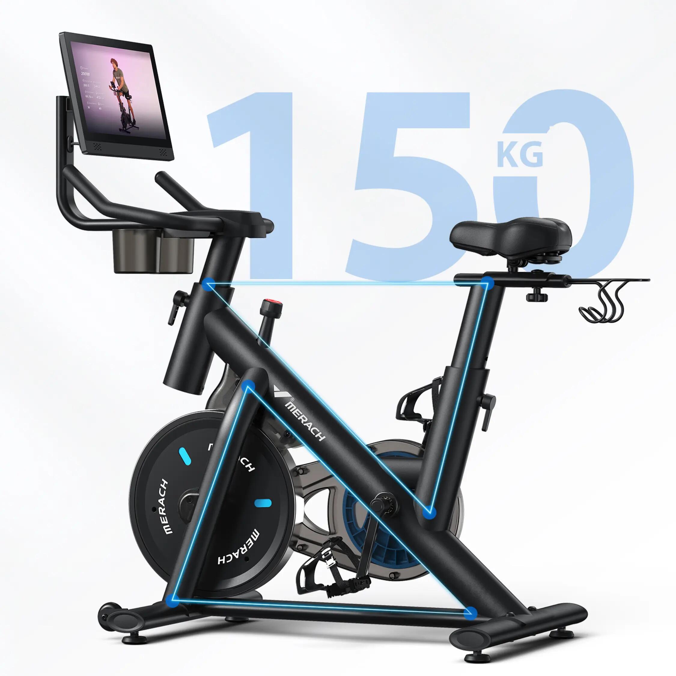 Vélo d'appartement - fitness - silencieux, 15,6" hd, magnétique - merach 10/11
