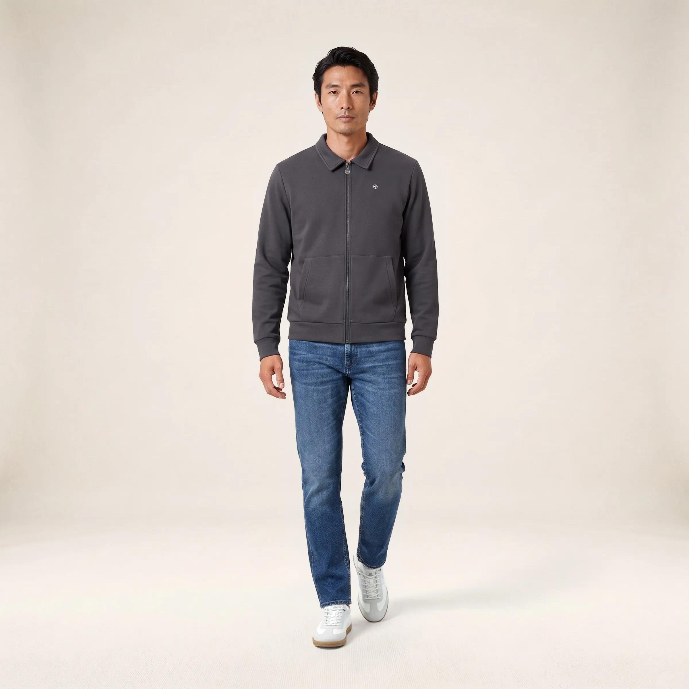 Camisola com fecho French Rib e gola de camisa 6/6