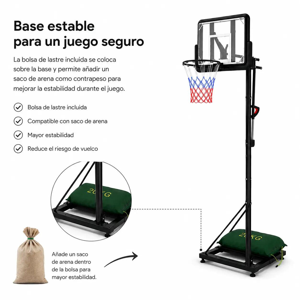 Panier de basket avec hauteur réglable 2,45-3,05 m 5/7
