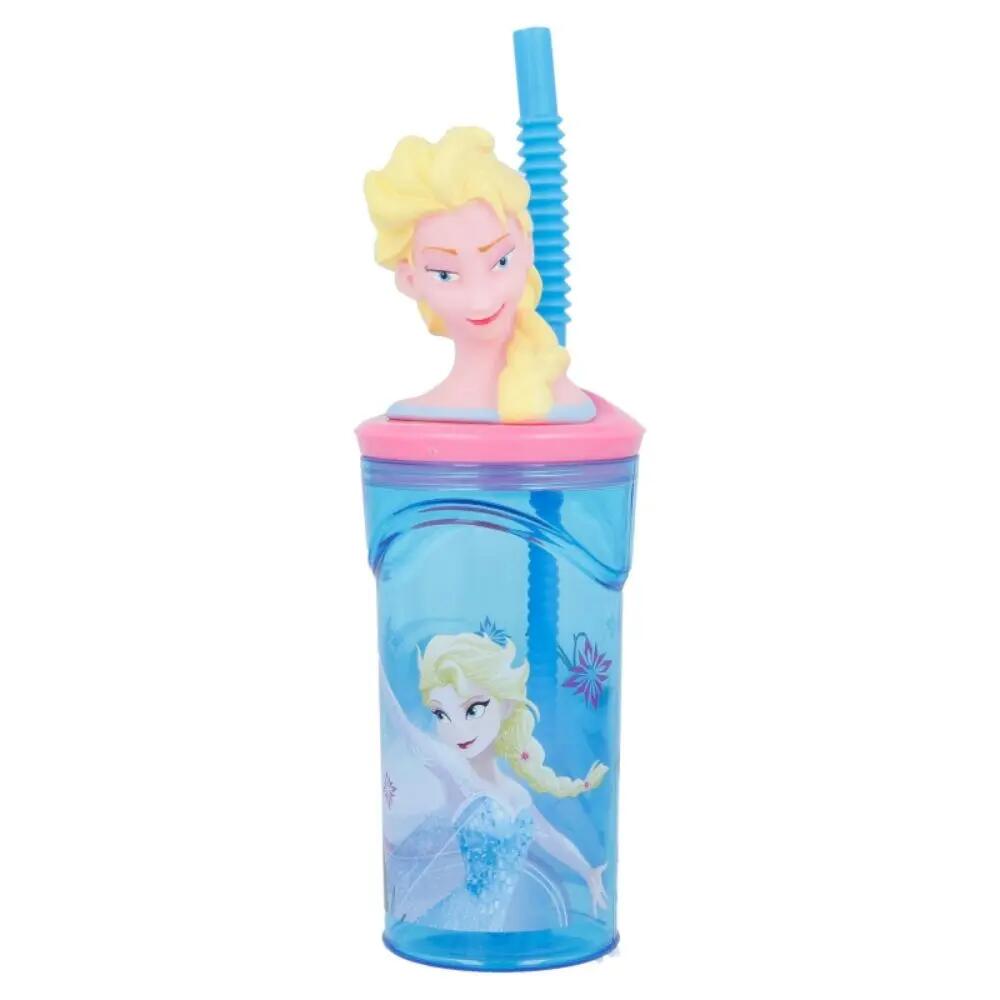 3D Frozen Elsa Cup with Lid and Straw