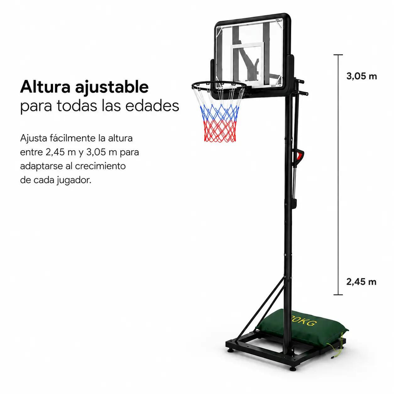 Panier de basket avec hauteur réglable 2,45-3,05 m 4/7