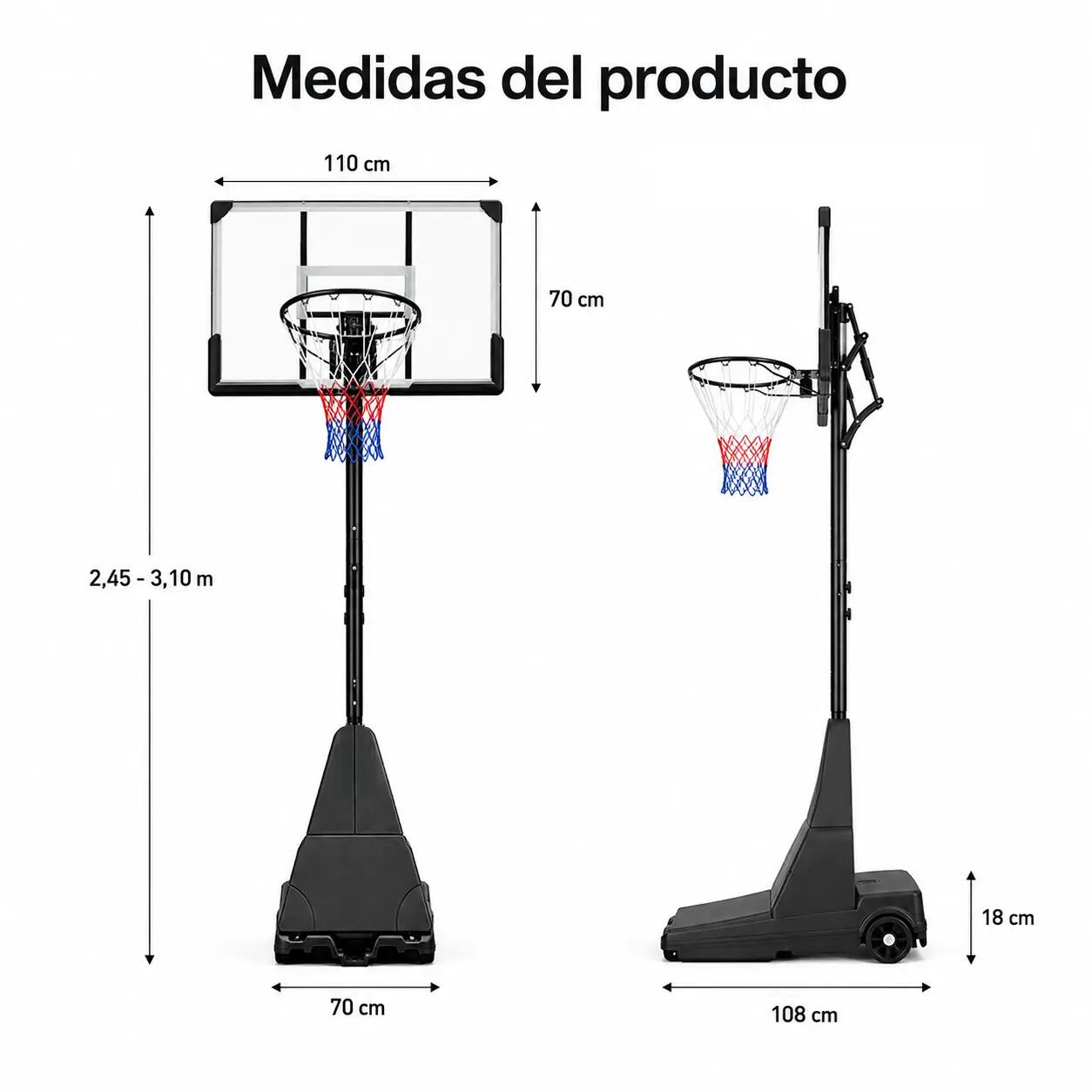 Verstellbarer Basketballkorb für draußen mit Rollen 6/7
