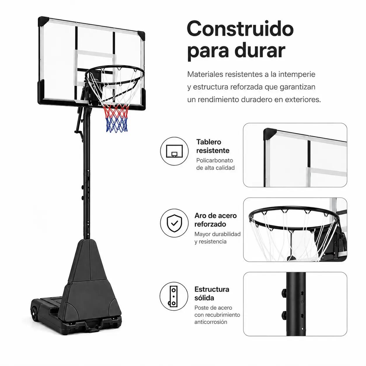 Verstellbarer Basketballkorb für draußen mit Rollen 5/7