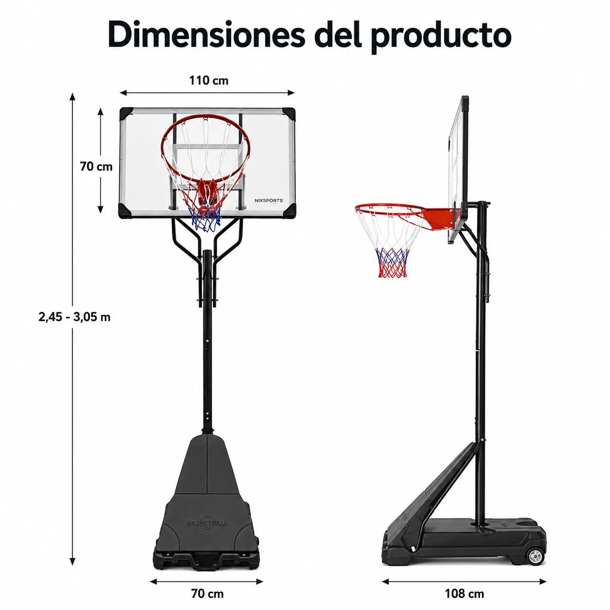 Verstellbarer tragbarer Basketballkorb 2,45-3,05 m mit Rollenbasis 7/7