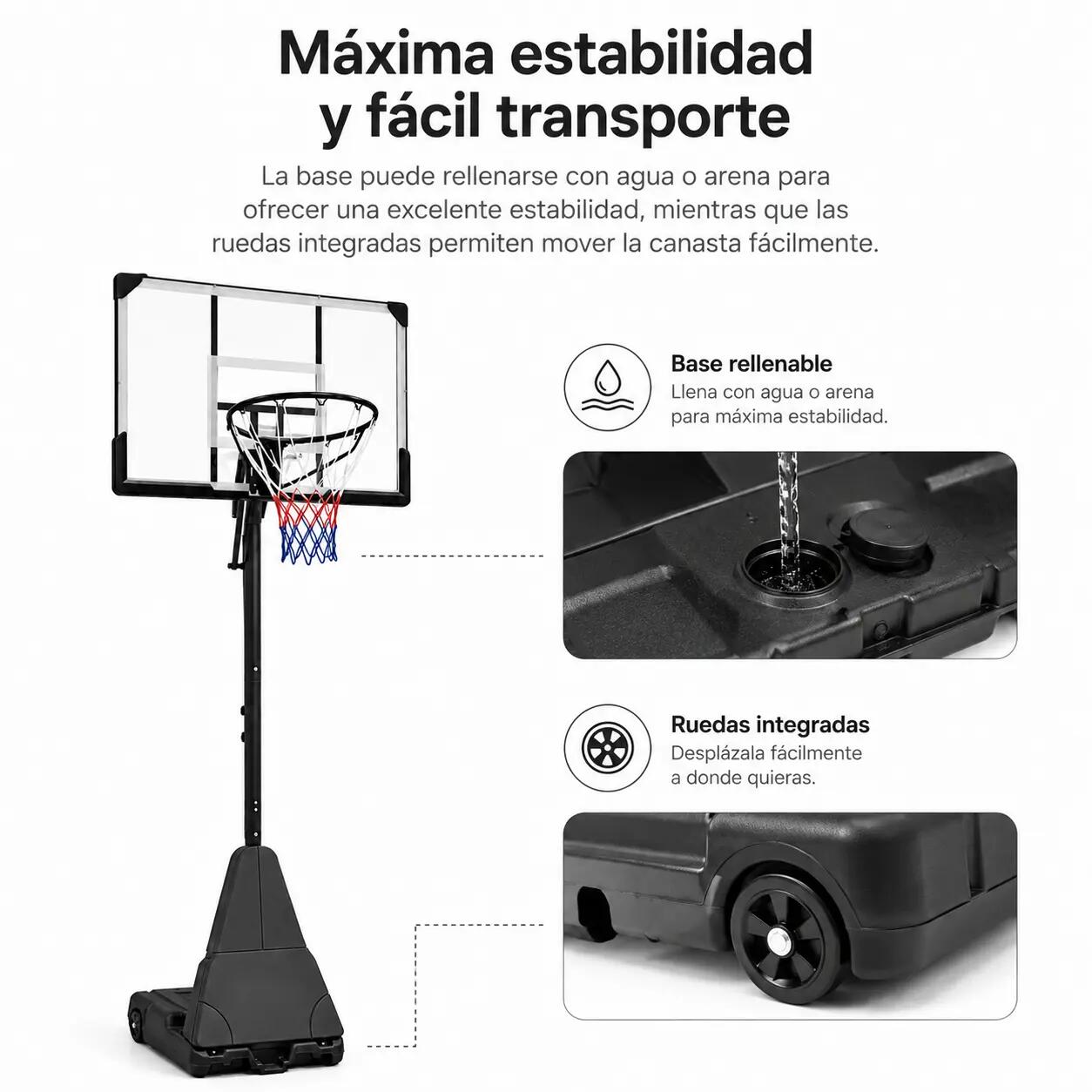Verstellbarer Basketballkorb für draußen mit Rollen 4/7
