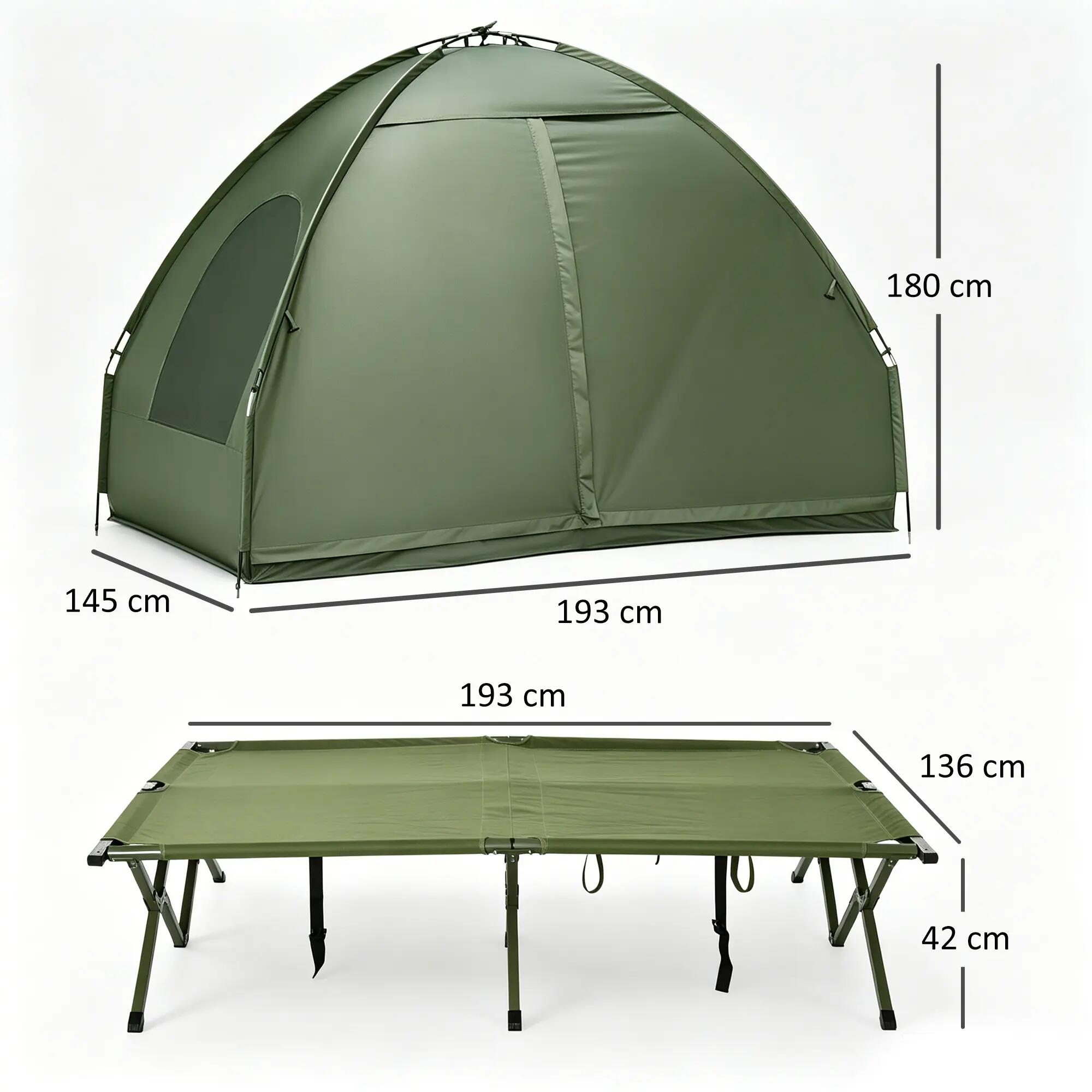 Tente de camping - Avec lit de camp et matelas gonflable - Vert 5/6