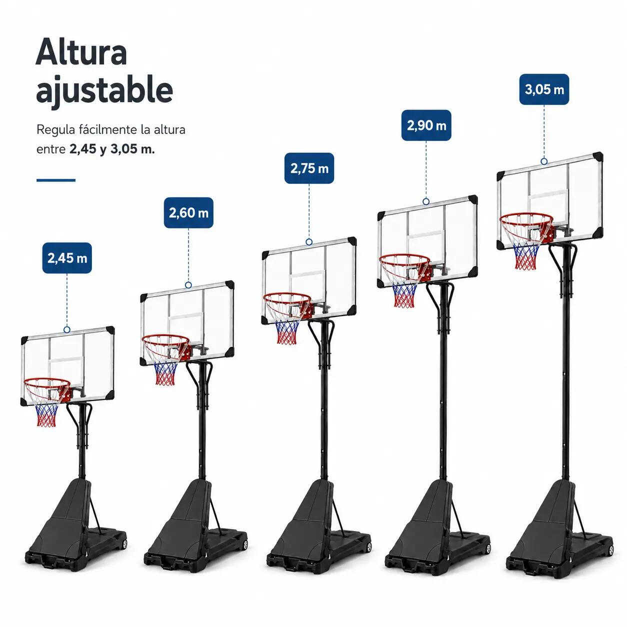 Verstellbarer tragbarer Basketballkorb 2,45-3,05 m mit Rollenbasis 4/7