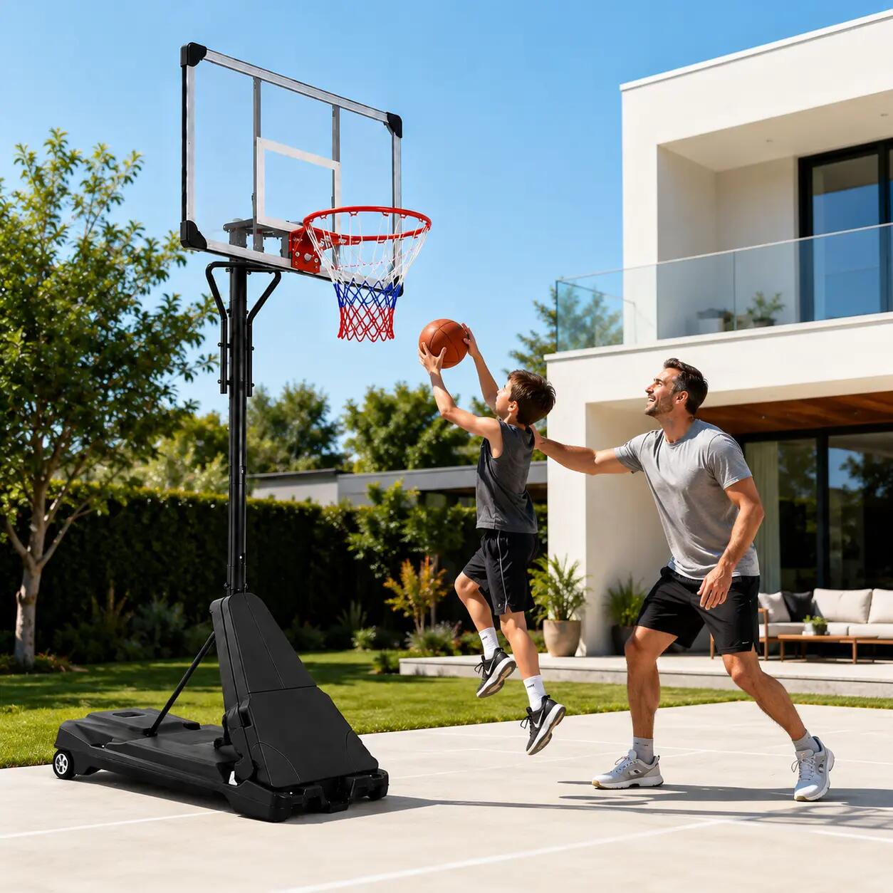 Verstellbarer tragbarer Basketballkorb 2,45-3,05 m mit Rollenbasis 3/7