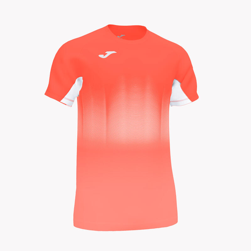Camiseta Manga Corta Running Elite VII Niño Coral Flúor Blanco