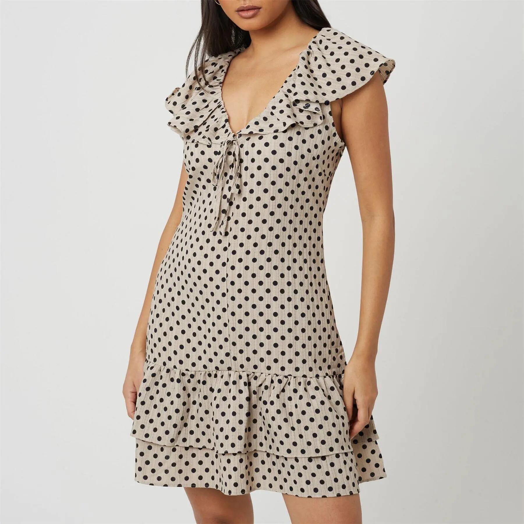 Brave Soul Womens/Ladies Polka Dot Frill Detail Mini Dress