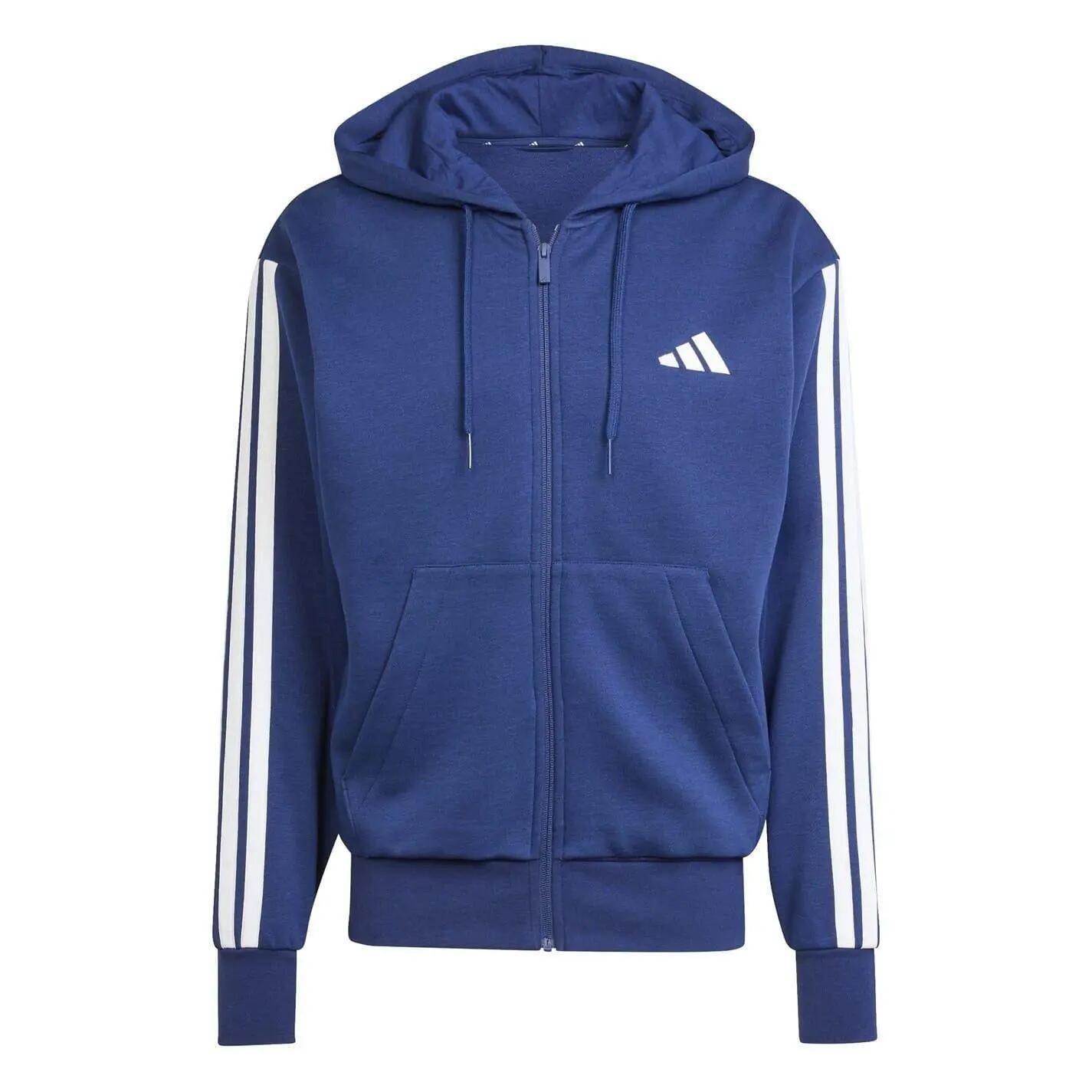 Adidas Mens 3 Stripes Fleece Full Zip Hoodie