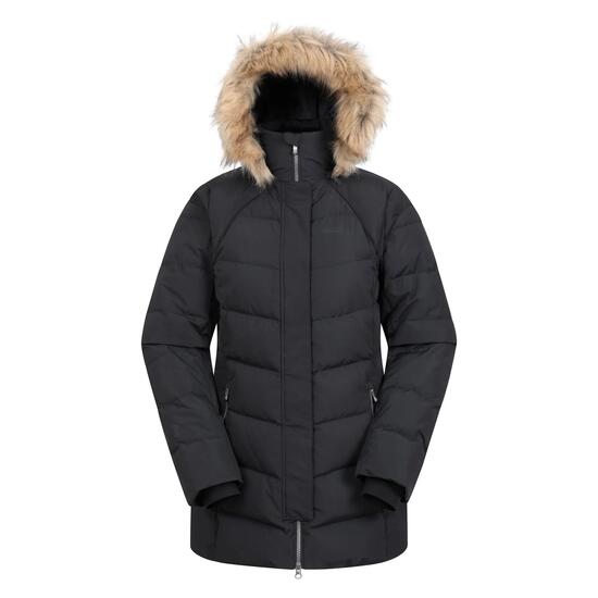 Doudoune de Randonnée Femme Déperlante Capuche Fourrure Légère, Isla II