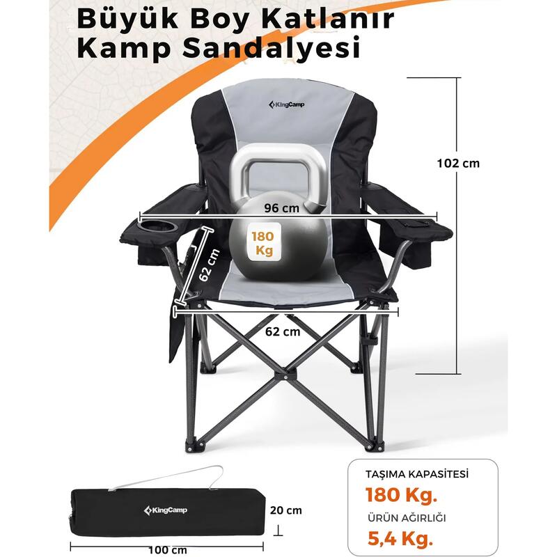 KingCamp Juniper Bel Destekli Ultra Konforlu XL Kamp Sandalyesi Blk/Grey