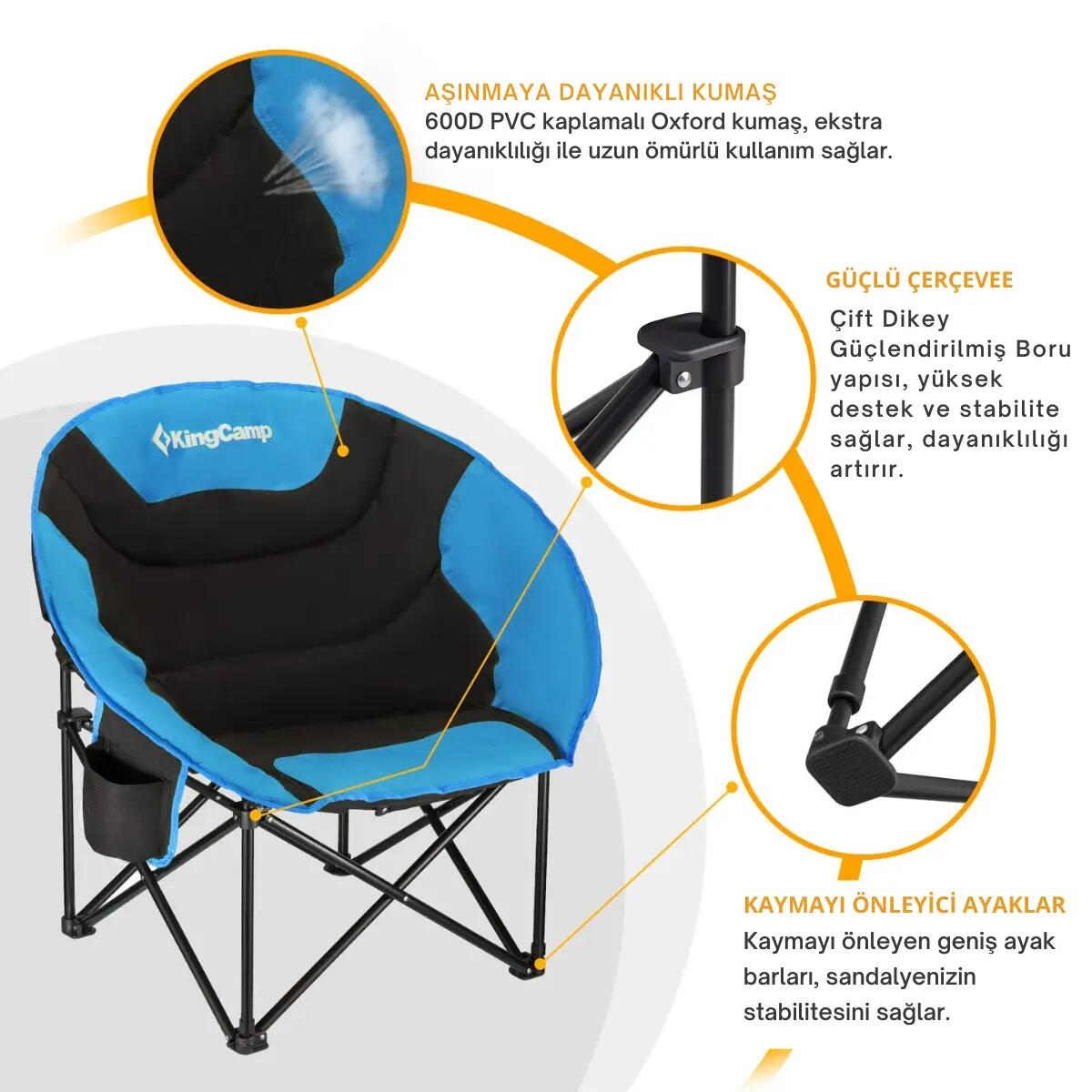 KingCamp Moon Ultra Konforlu Kamp Sandalyesi B.Blue 6/7