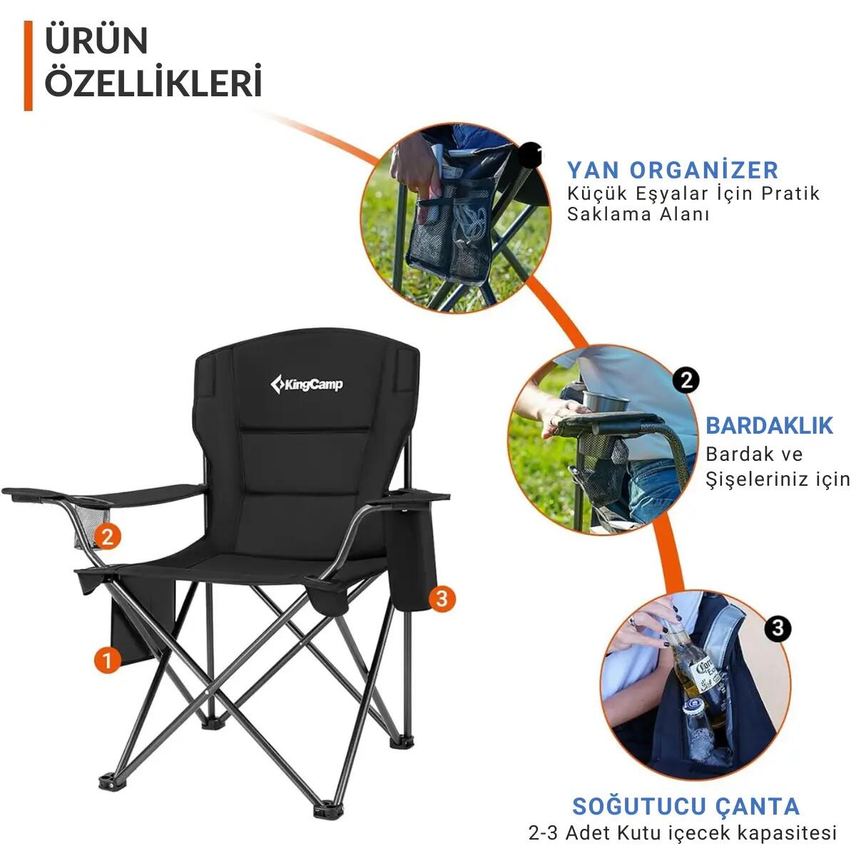 KingCamp Lotus XL Cool Ice Ultra Konforlu & Takviyeli Kamp Sandalyesi Black 5/7