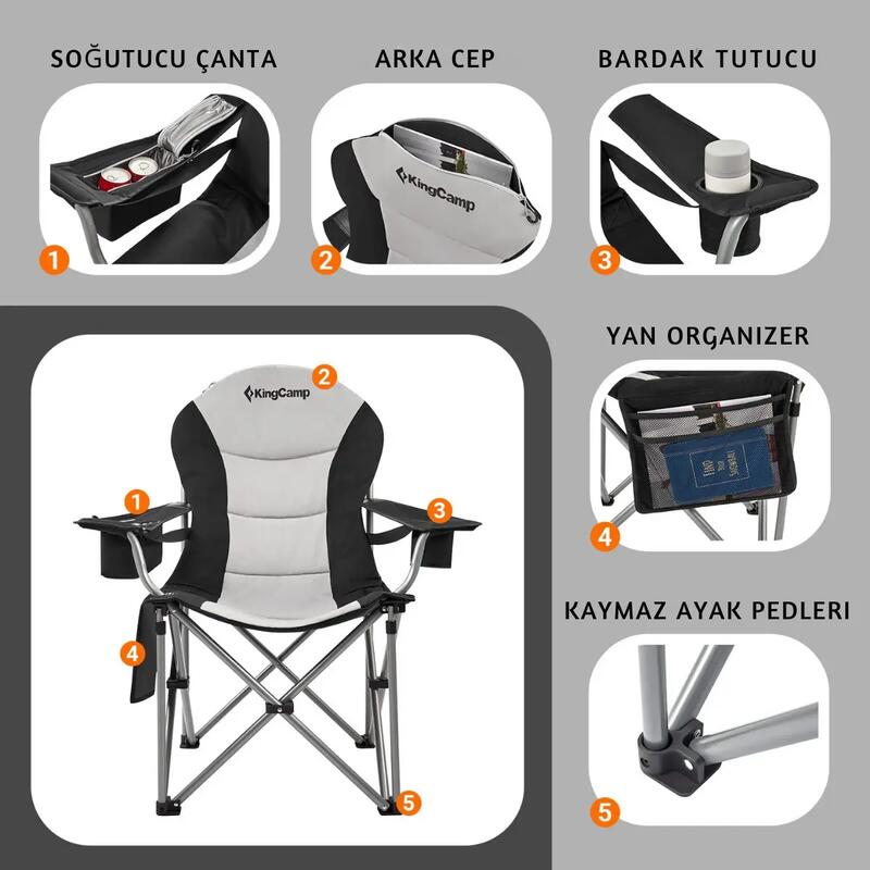 KingCamp Cedar Deluxe Ultra Bel Destekli Kamp Sandalyesi M.Grey