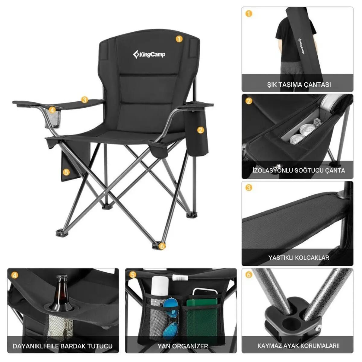 KingCamp Lotus XL Cool Ice Ultra Konforlu & Takviyeli Kamp Sandalyesi Black 3/7