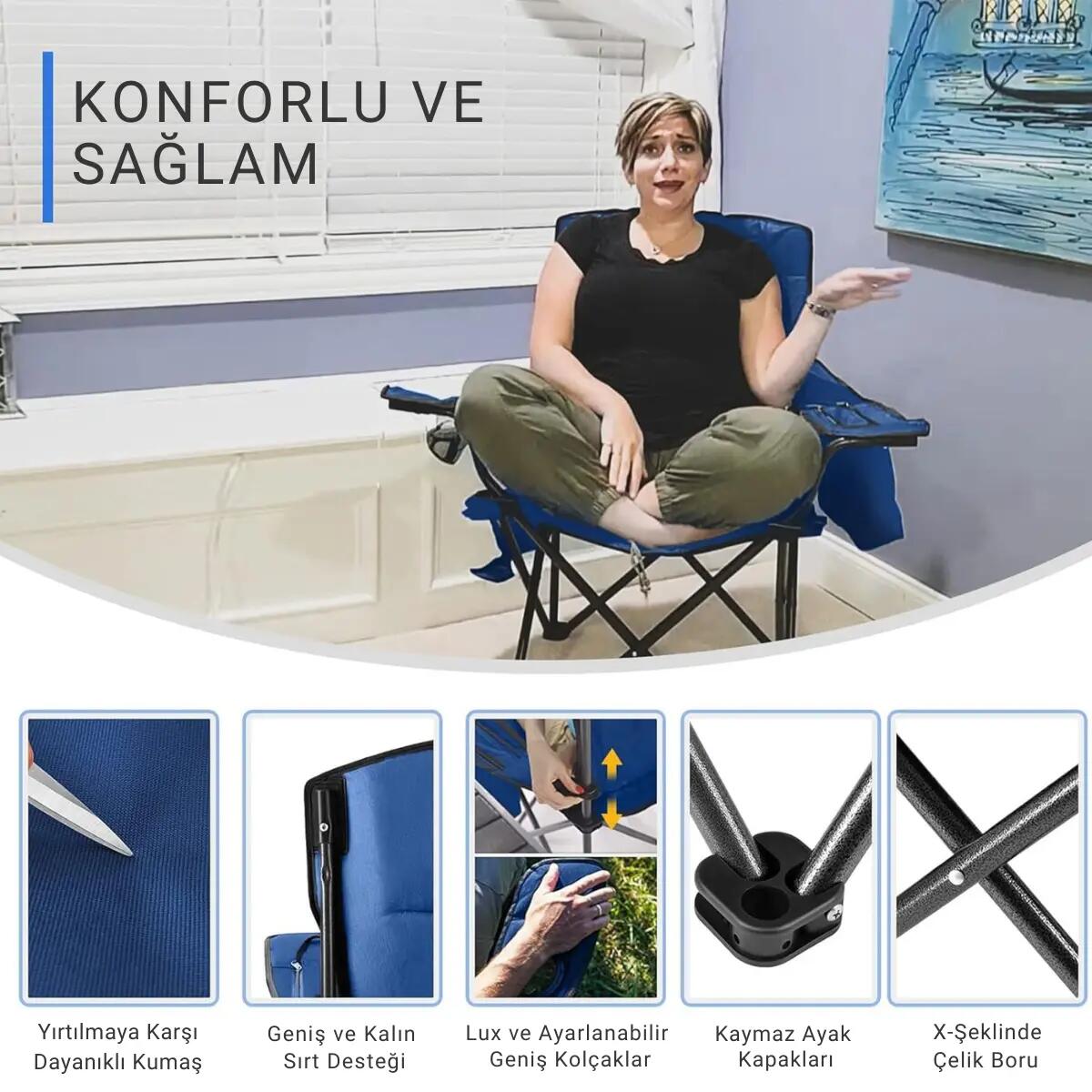 KingCamp Lotus XL Cool Ice Ultra Konforlu & Takviyeli Kamp Sandalyesi Blue 6/7