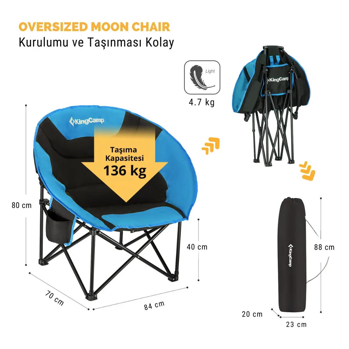 KingCamp Moon Ultra Konforlu Kamp Sandalyesi B.Blue 3/7