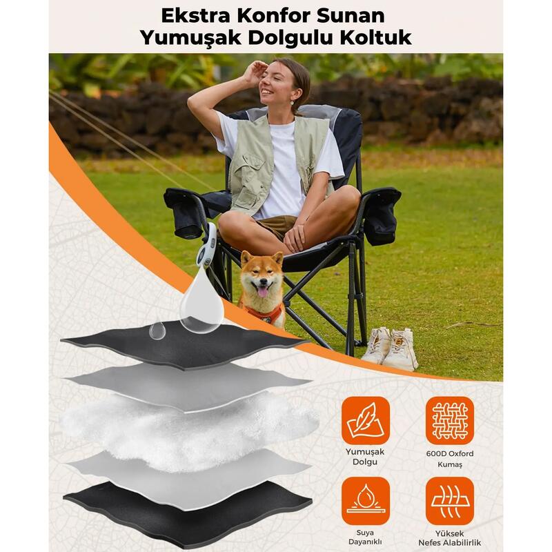 KingCamp Juniper Bel Destekli Ultra Konforlu XL Kamp Sandalyesi Blk/Grey