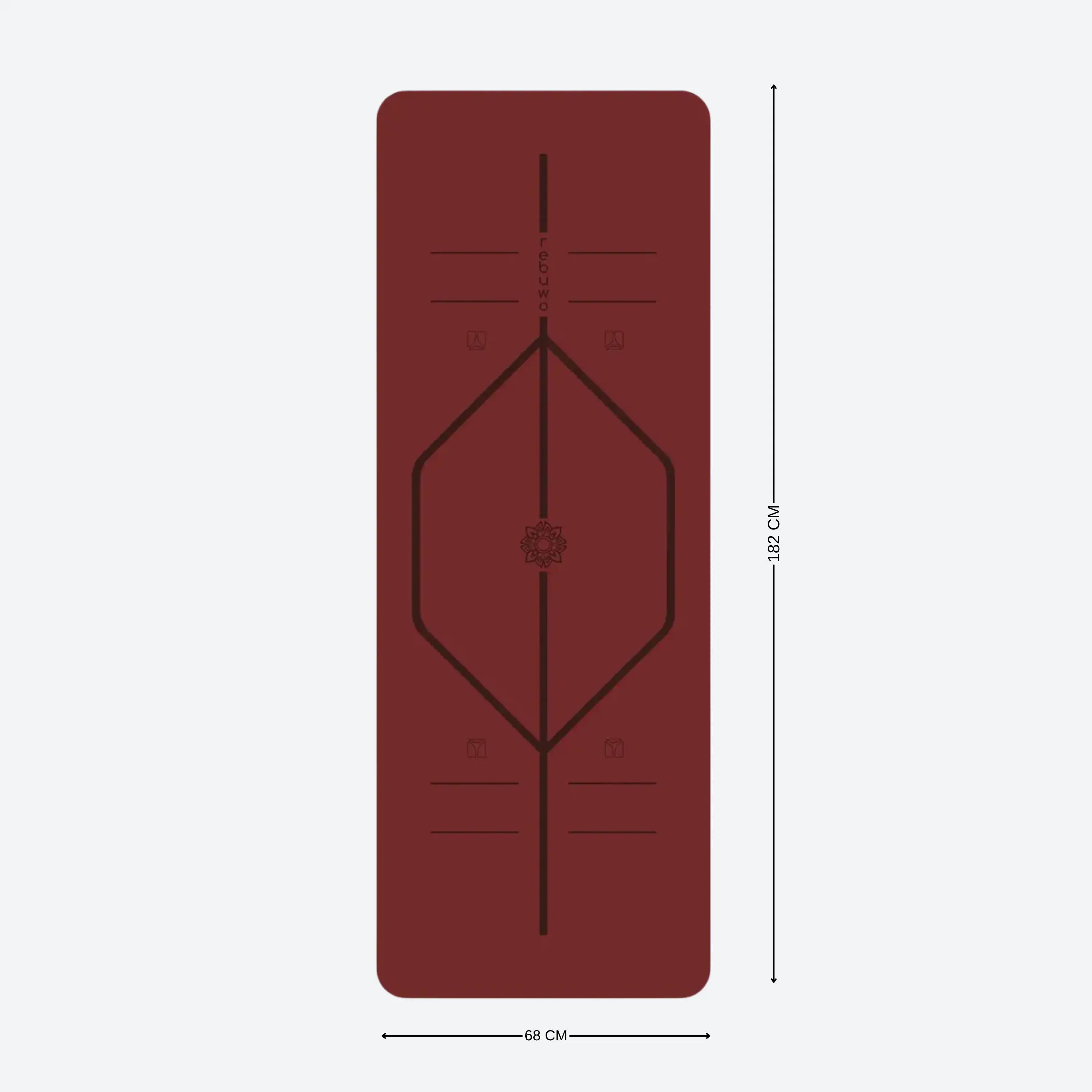 Hizalama Tasarımlı Doğal Kauçuk Tabanlı Kaydırmaz Yoga ve Pilates Mat 5 mm - Bordo 3/4