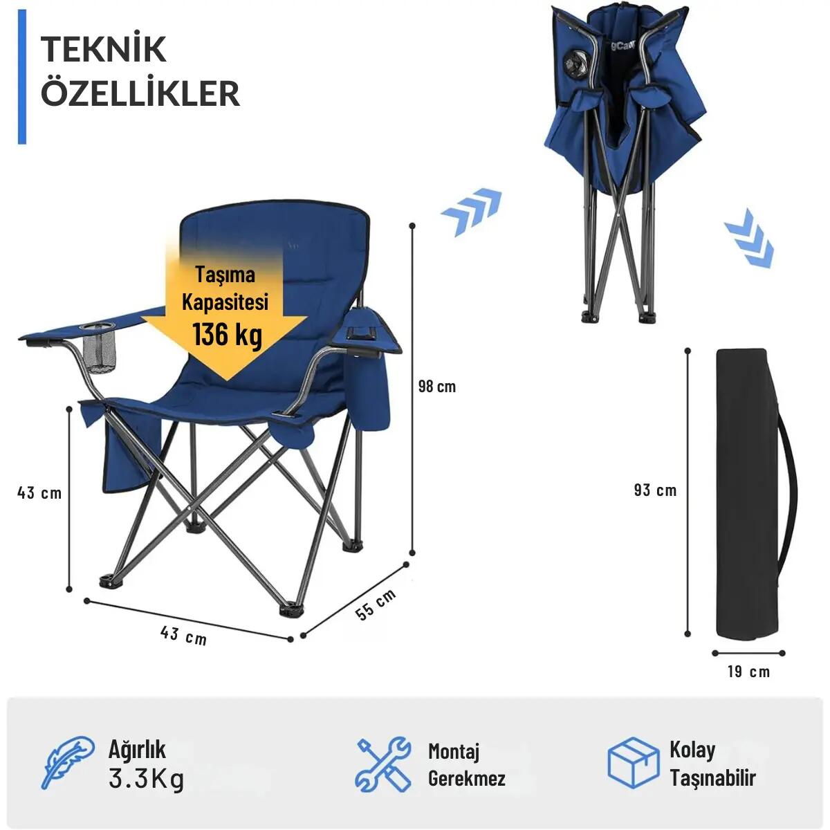 KingCamp Lotus XL Cool Ice Ultra Konforlu & Takviyeli Kamp Sandalyesi Blue 4/7