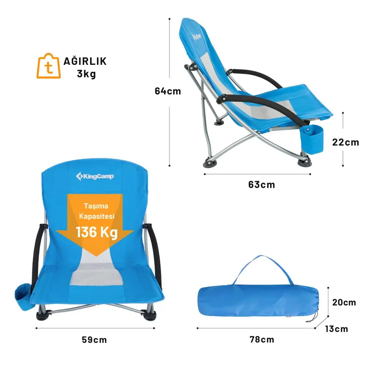 KingCamp Lilac Beach Chair Plaj ve Dinlenme Sandalyesi Blue 2/7