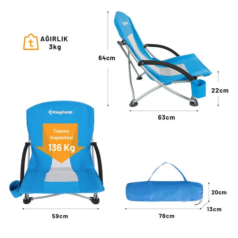 KingCamp Lilac Beach Chair Plaj ve Dinlenme Sandalyesi Blue