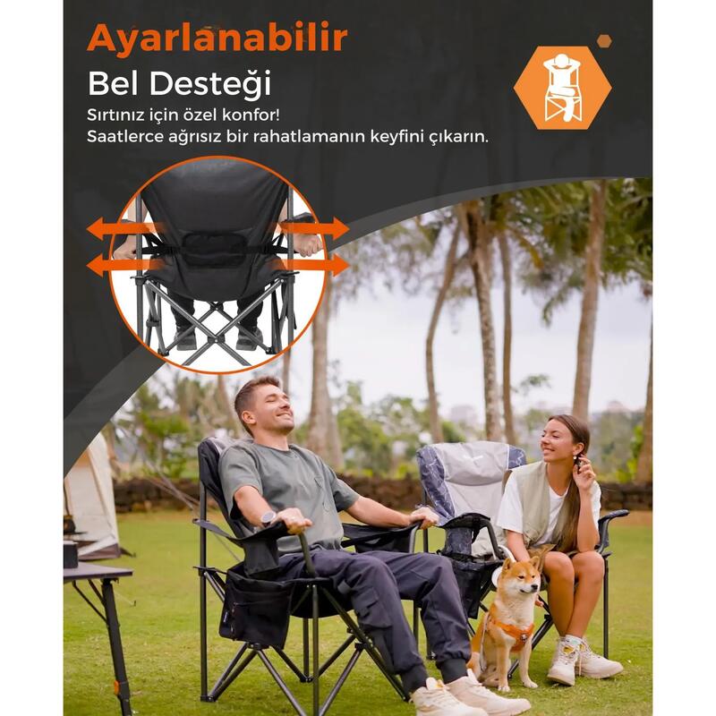 KingCamp Juniper Bel Destekli Ultra Konforlu XL Kamp Sandalyesi Blk/Grey