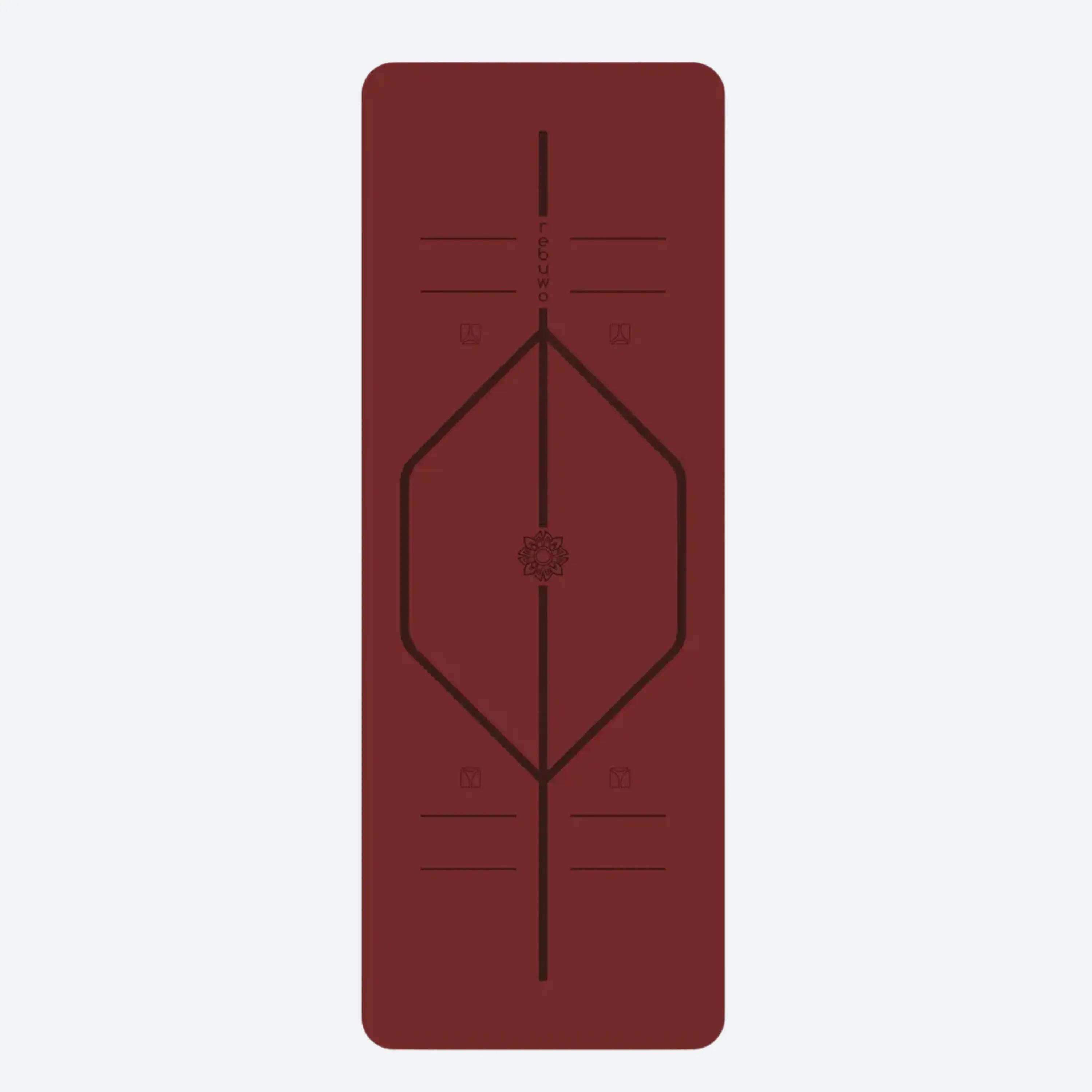 Hizalama Tasarımlı Doğal Kauçuk Tabanlı Kaydırmaz Yoga ve Pilates Mat 5 mm - Bordo 2/4