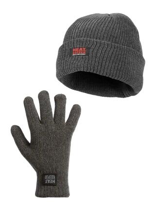 Ensemble thermique d'hiver pour femmes - Chenille - Bonnet + gants - gris foncé