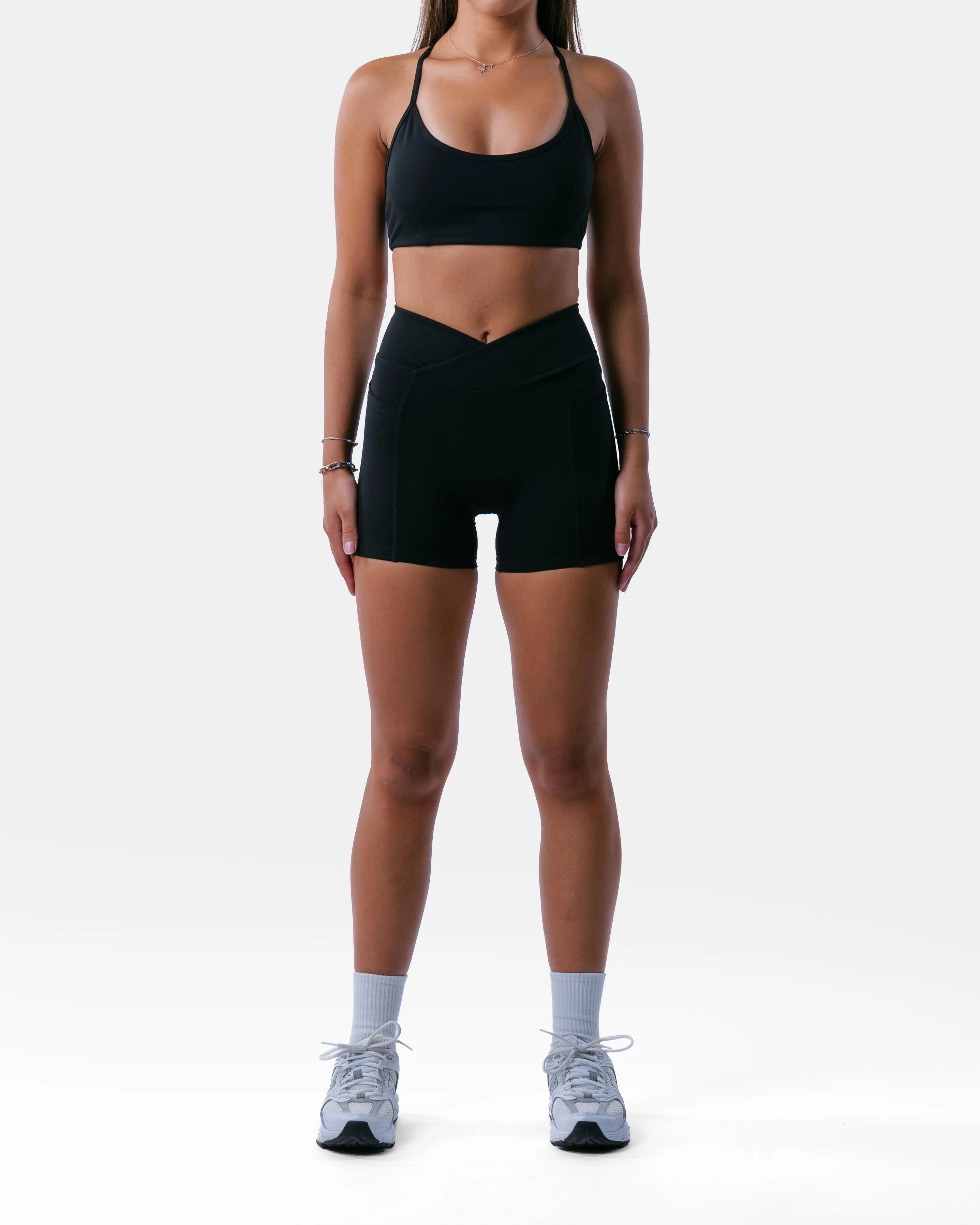 Pantalón corto mujer tiro alto con bolsillo fitness – Encore – Negro 2/5