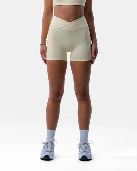 Short taille haute avec poche femme fitness – Encore – Crème