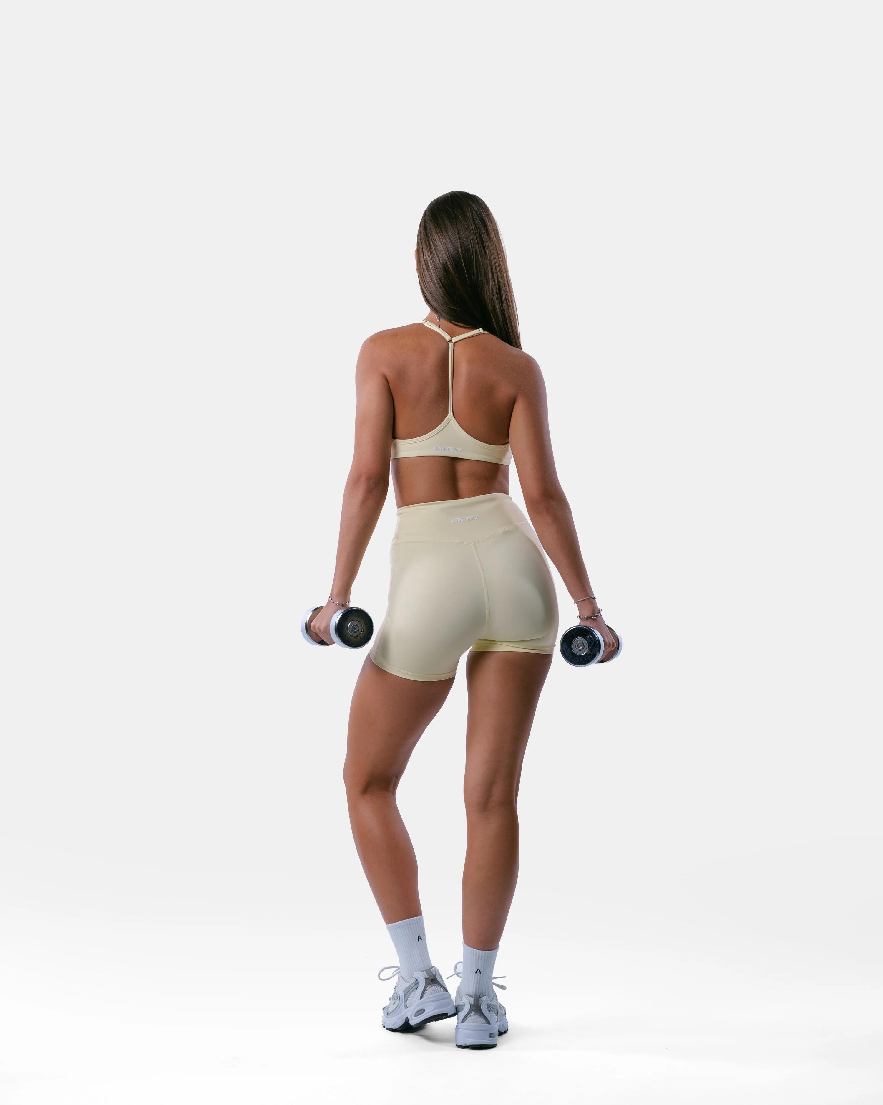 Pantaloncini donna a vita alta con tasca fitness – Encore – Crema 4/7