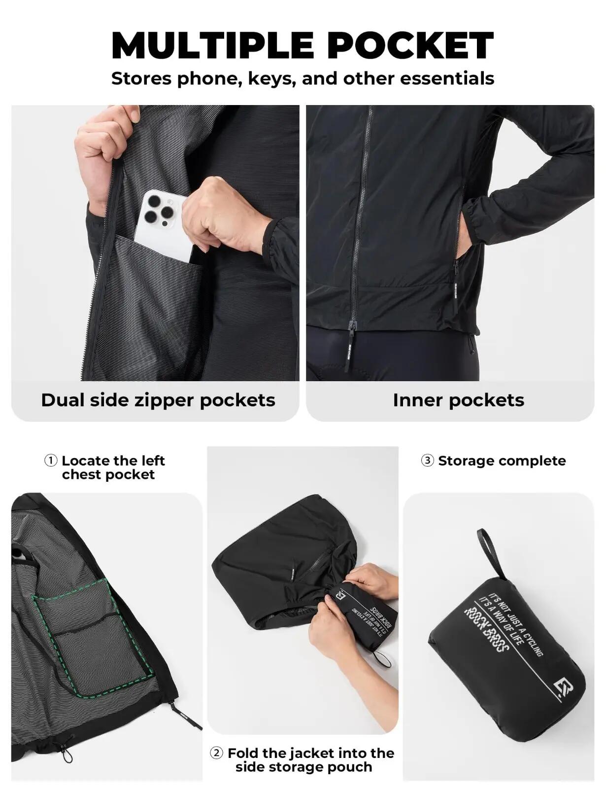 Leichte Windjacke atmungsaktiv mit 3 Taschen 5/7