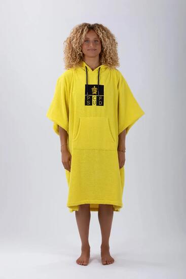 Poncho - surf - unisexe - capuche et poche - jaune