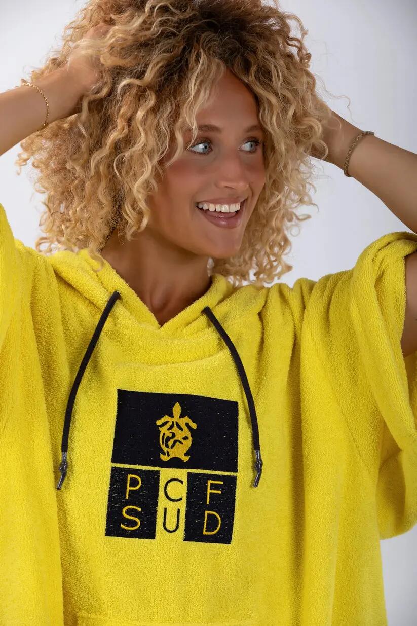 Poncho - surf - unisexe - capuche et poche - jaune 7/7
