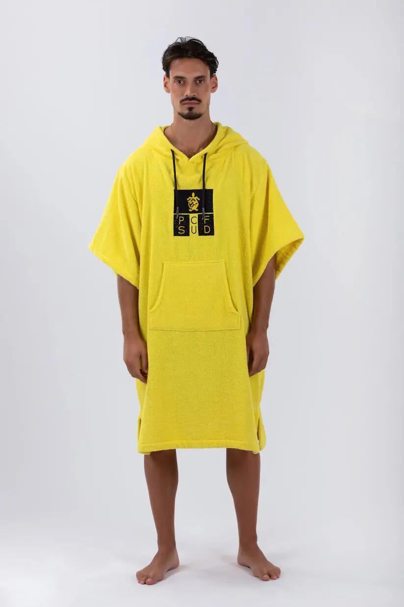 Poncho - surf - unisexe - capuche et poche - jaune 2/7