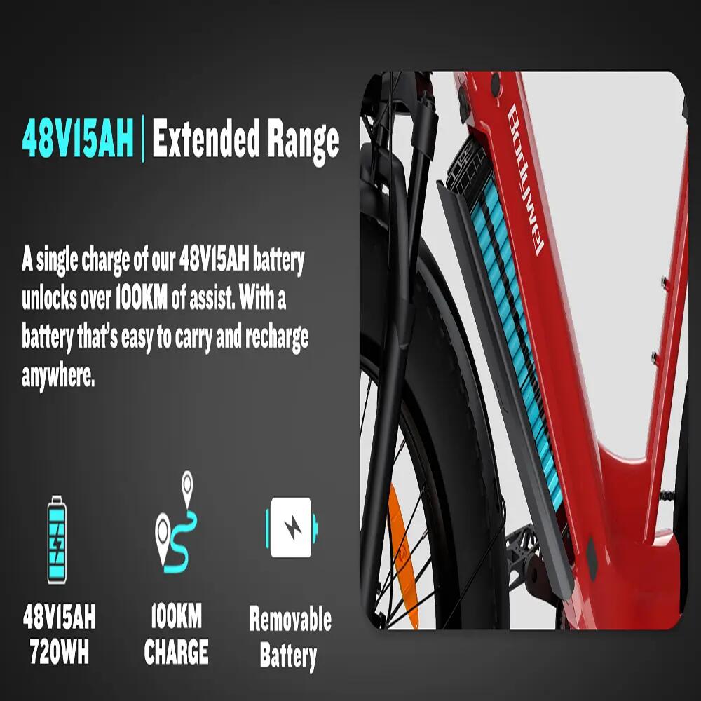 Bicicleta elétrica para adultos Bodywel D9, bateria 48V 15Ah, pneu largo 26" 4/8