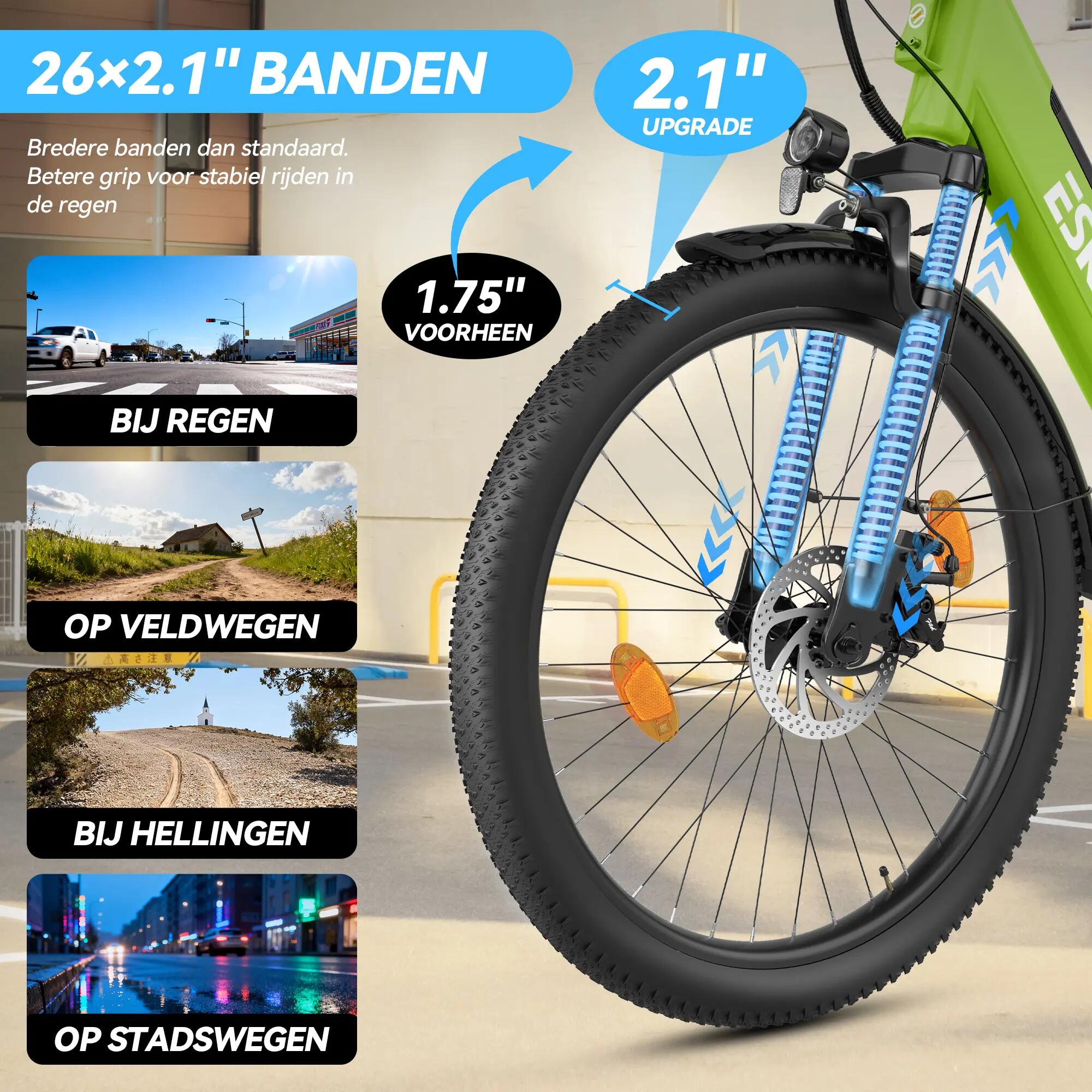 Bicicleta elétrica urbana ESKUTE C100 Plus, bateria 36V 13Ah, pneus 26" 5/7
